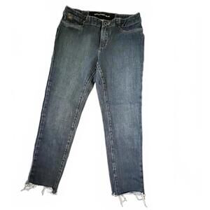 Christopher Blue Cropped Distressed Hem Straight Leg Jeans - 6
